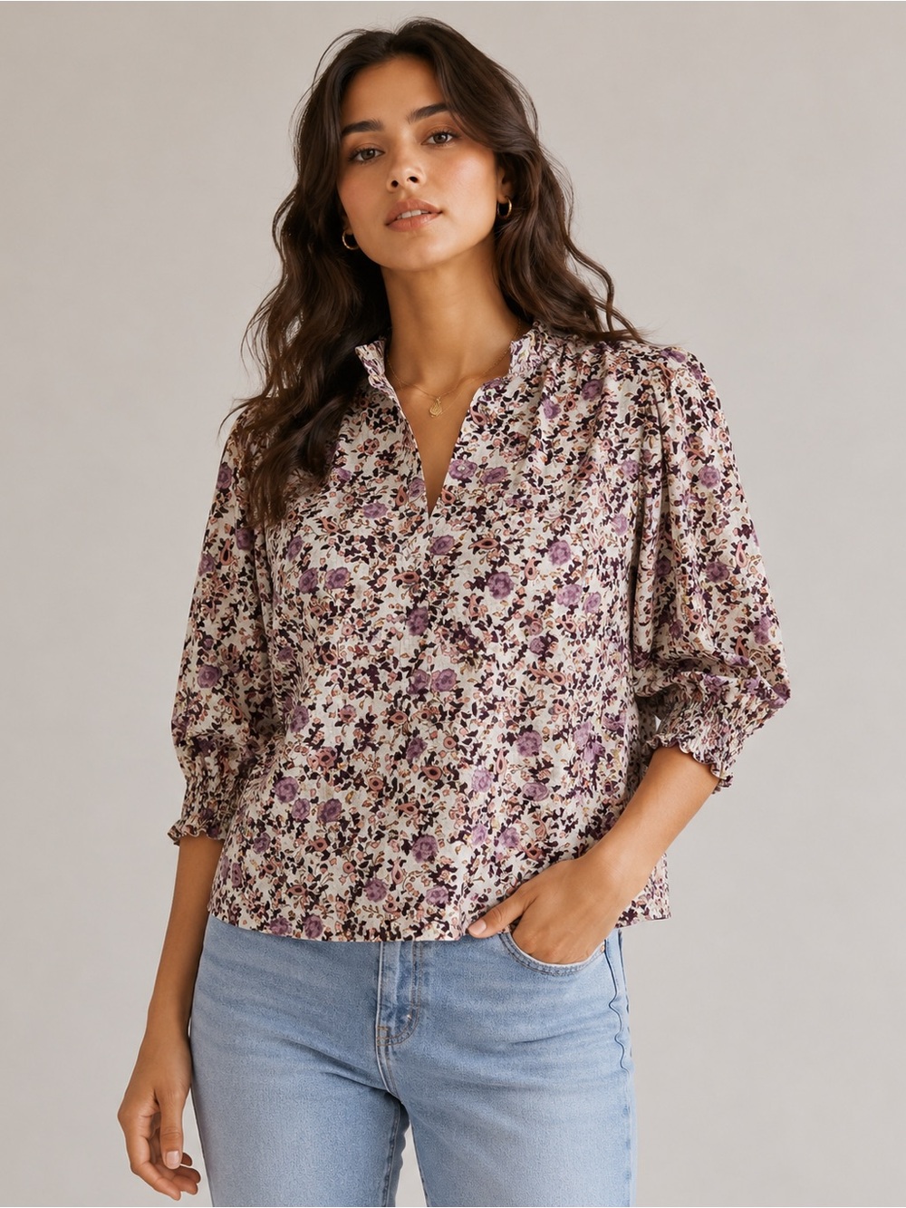 Melloday 2X Floral Puff Sleeve Blouse Romantic Cottagecore Top